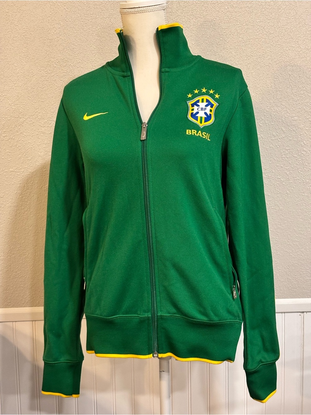Nike Brazil CBF Soccer Full Zip Track Jacket Green Yellow Small